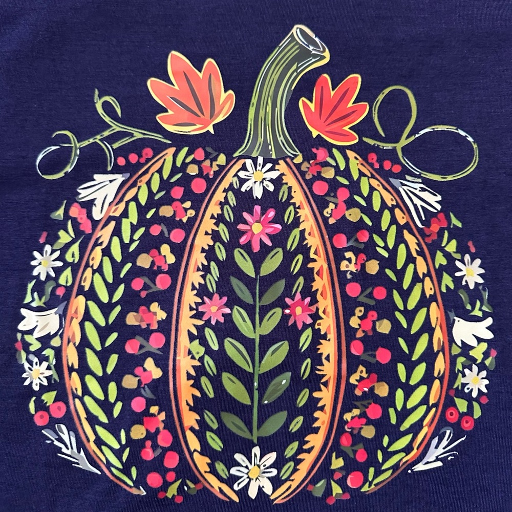 Navy Blue Fall Pumpkin Halloween Festive Graphic T-Shirt tee - Picture 2 of 3